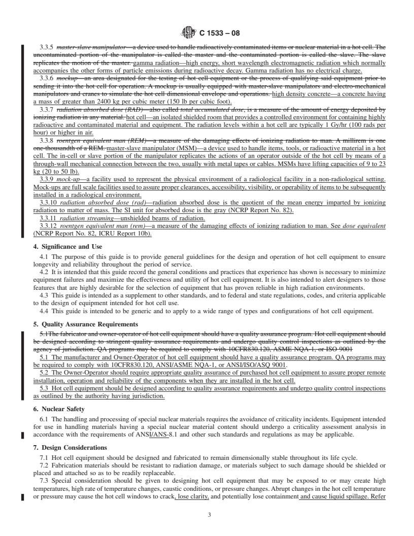 REDLINE ASTM C1533-08 - Standard Guide for General Design Considerations for Hot Cell Equipment