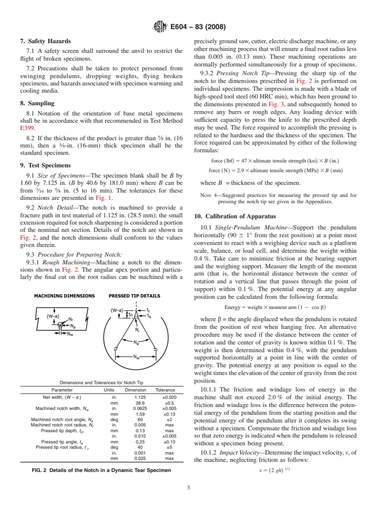 ASTM E604-83(2008) - Standard Test Method for Dynamic Tear Testing of Metallic Materials