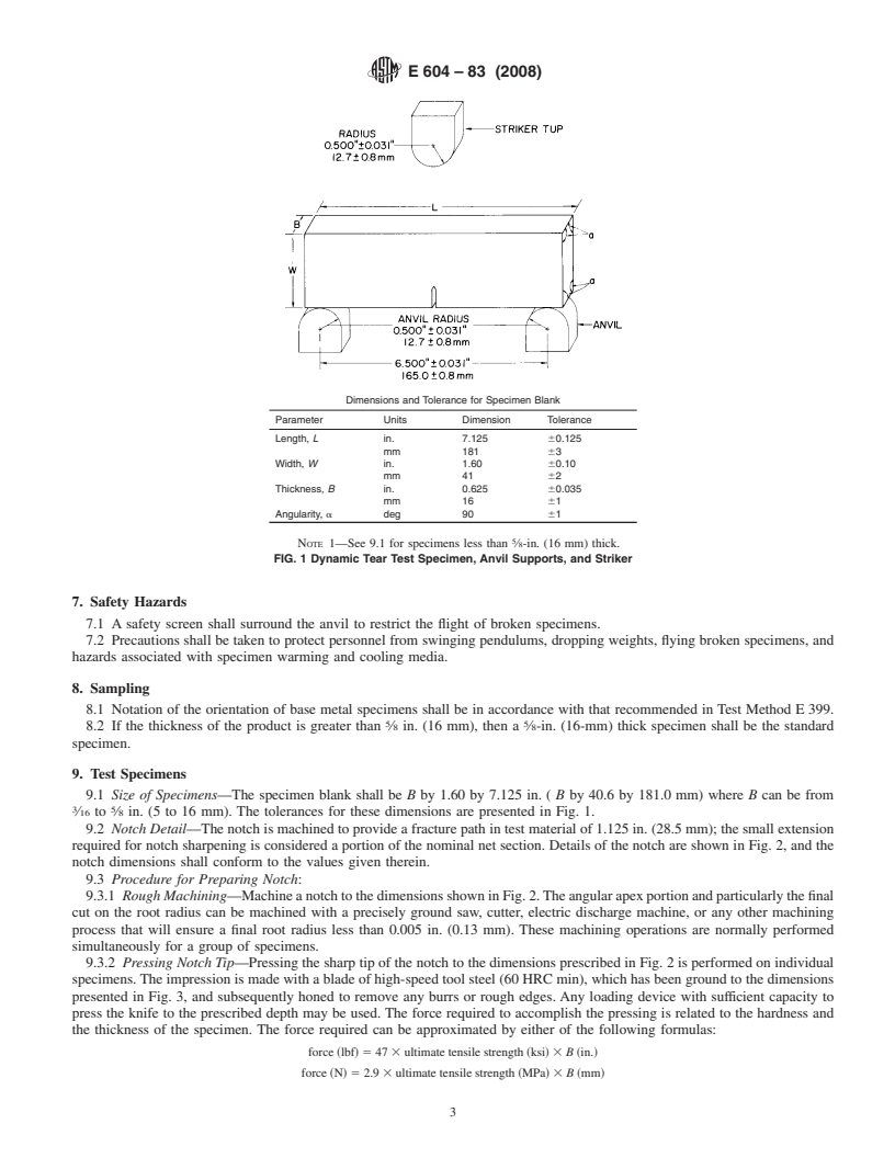 REDLINE ASTM E604-83(2008) - Standard Test Method for Dynamic Tear Testing of Metallic Materials