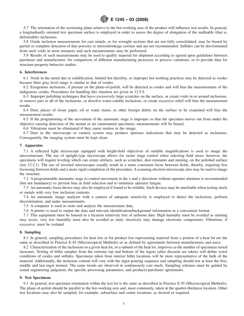 REDLINE ASTM E1245-03(2008) - Standard Practice for Determining the Inclusion or Second-Phase Constituent Content of Metals by Automatic Image Analysis