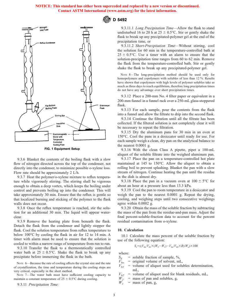 ASTM D5492-98 - Standard Test Method for Determination of Xylene Solubles in Propylene Plastics