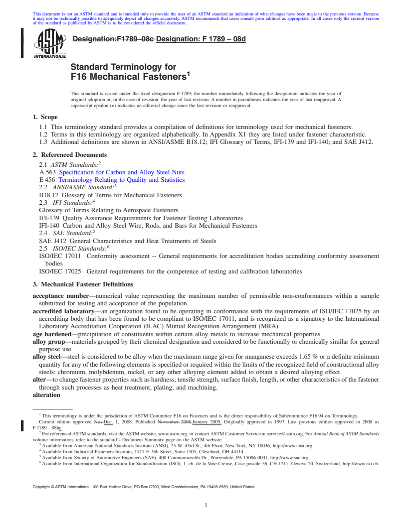 REDLINE ASTM F1789-08d - Standard Terminology for F16 Mechanical Fasteners