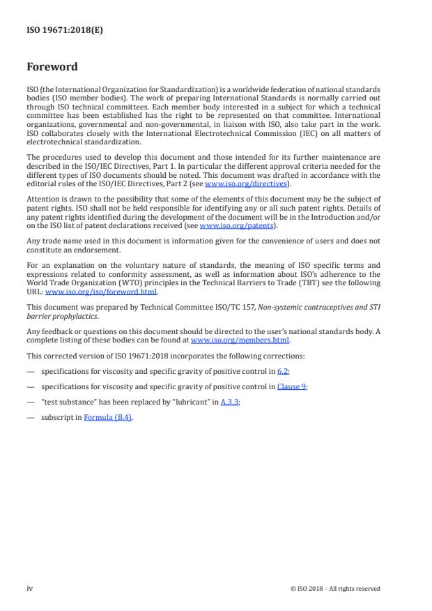 ISO 19671:2018 ISO 19671:2018 - Additional lubricants for male natural rubber latex condoms -- Effect on condom strength - Page 4 preview