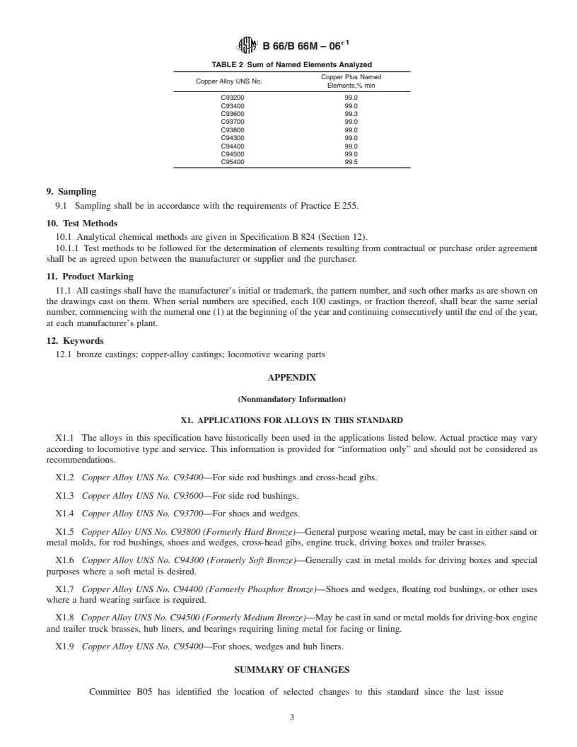 REDLINE ASTM B66/B66M-06e1 - Standard Specification for Bronze Castings for Steam Locomotive Wearing Parts