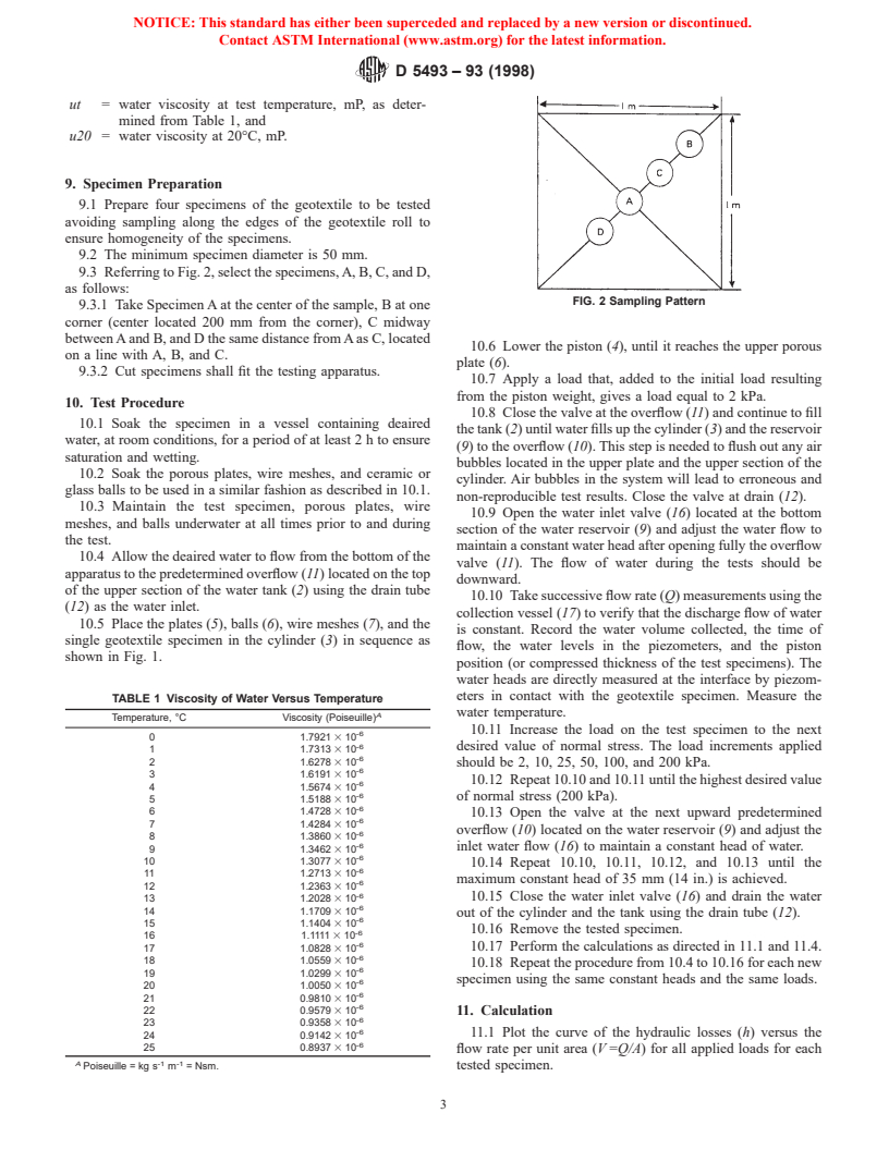 ASTM D5493-93(1998) - Standard Test Method for Permittivity of Geotextiles Under Load