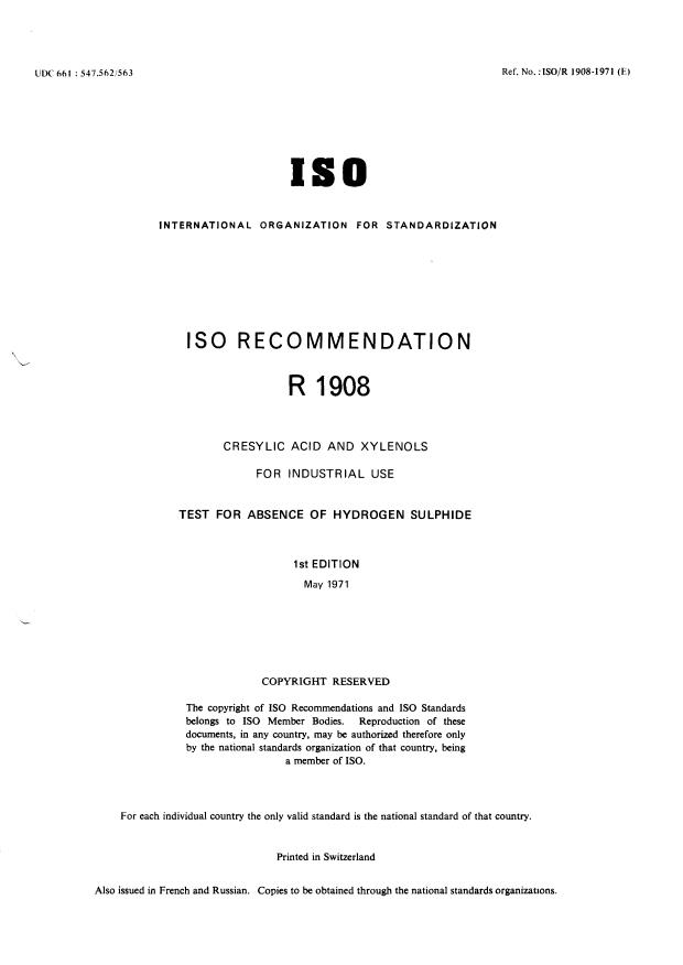 ISO/R 1908:1971 - Withdrawal of ISO/R 1908-1971