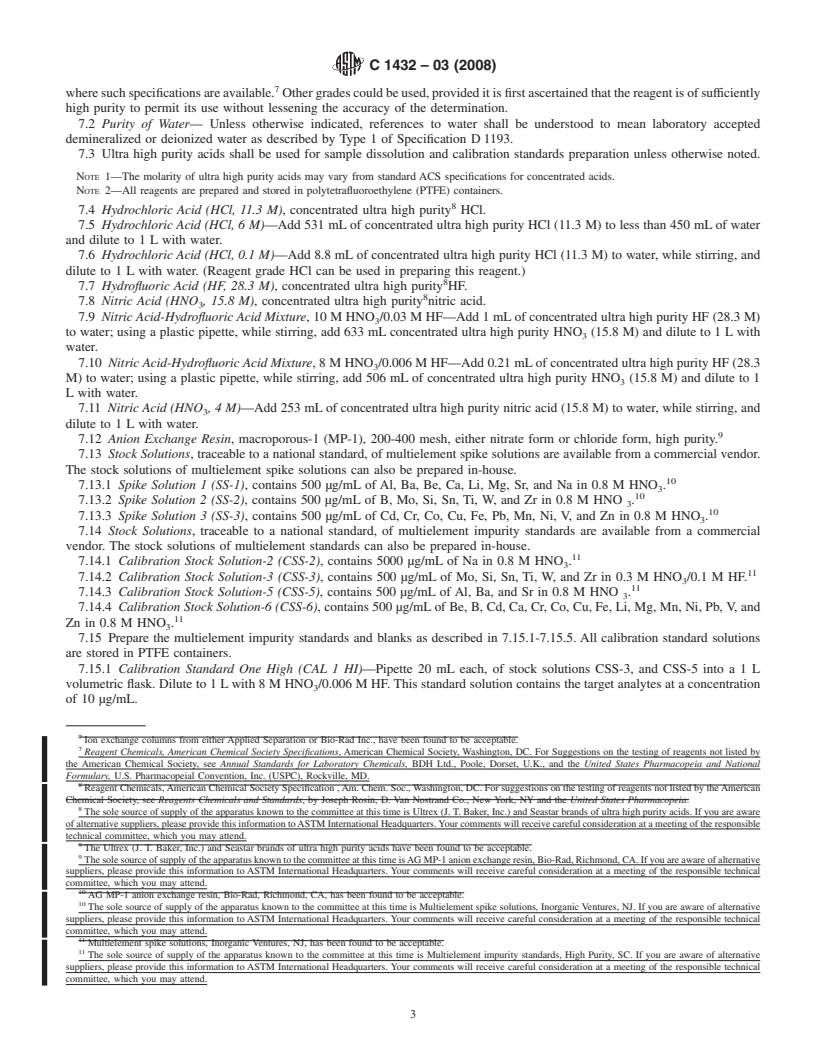 REDLINE ASTM C1432-03(2008) - Standard Test Method for Determination of Impurities in Plutonium: Acid Dissolution, Ion Exchange Matrix Separation, and Inductively Coupled Plasma-Atomic Emission Spectroscopic (ICP/AES) Analysis