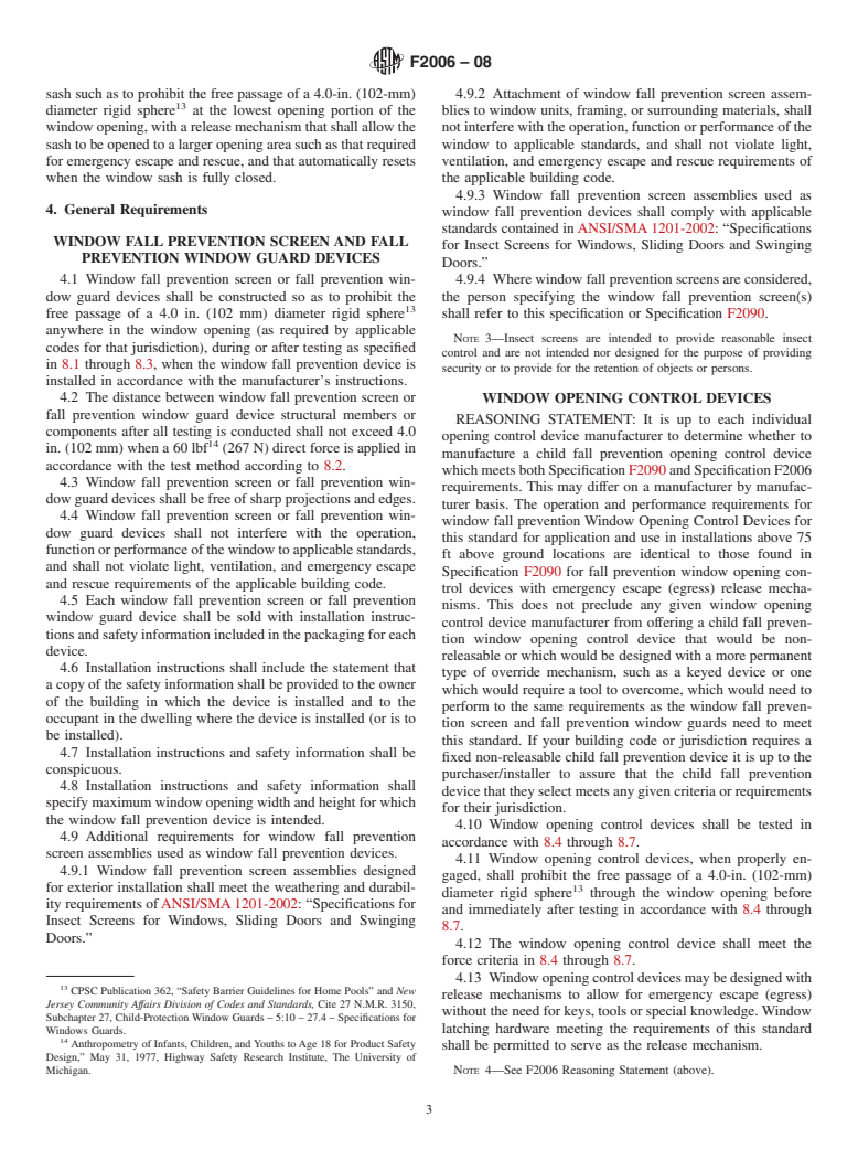 ASTM F2006-08 - Standard Safety Specification for Window Fall Prevention Devices for Non-Emergency Escape (Egress) and Rescue (Ingress) Windows