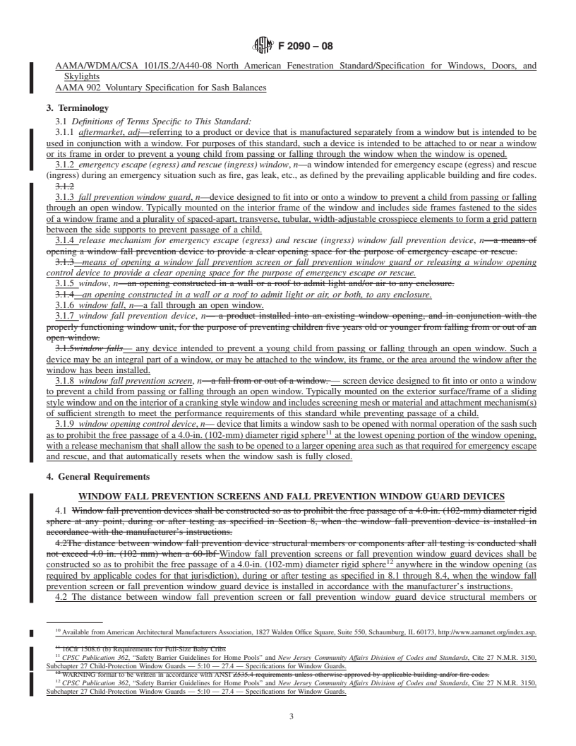 REDLINE ASTM F2090-08 - Standard Specification for Window Fall Prevention Devices With Emergency Escape (Egress) Release Mechanisms