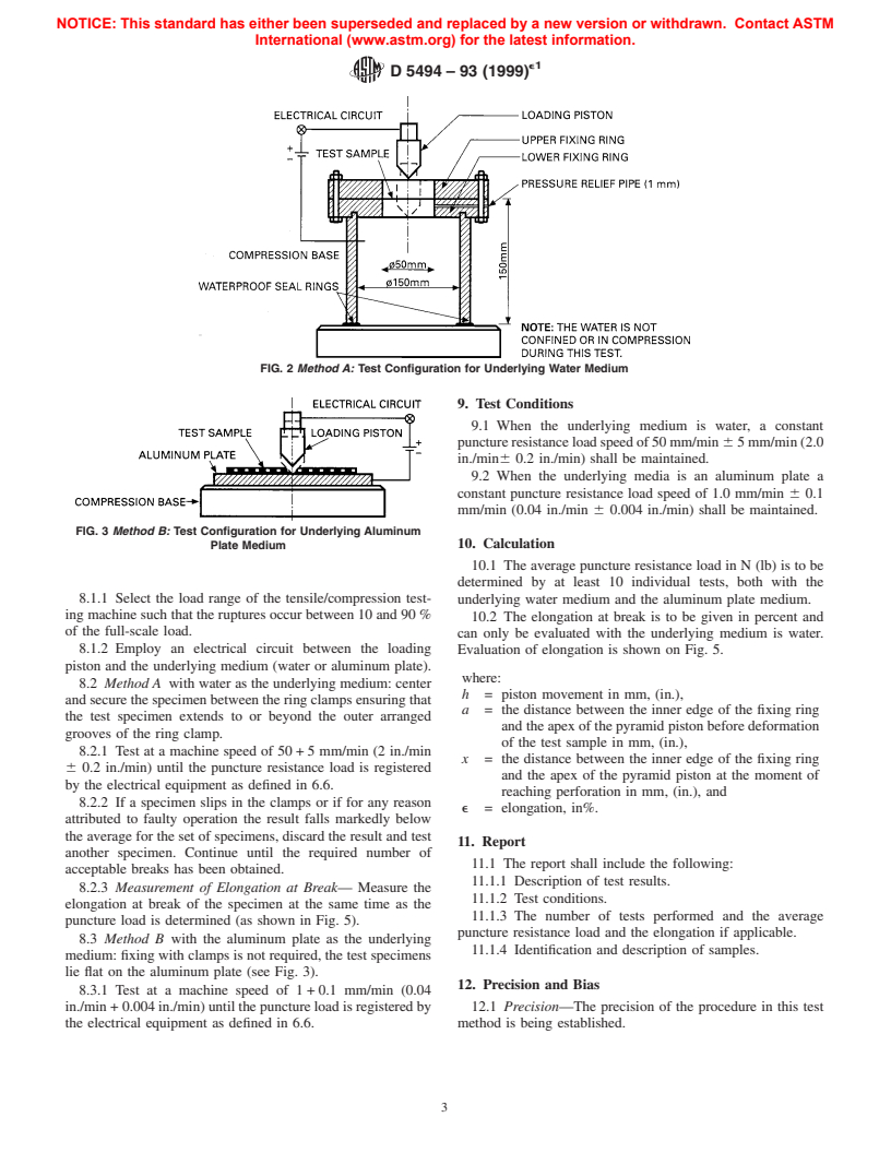 ASTM D5494-93(1999) - Standard Test Method for the Determination of Pyramid Puncture Resistance of Unprotected and Protected Geomembranes