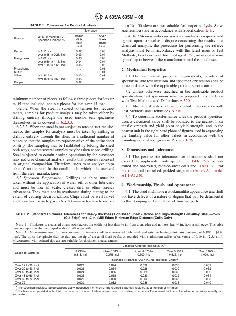 ASTM A635/A635M-08 - Standard Specification for  Steel, Sheet and Strip, Heavy-Thickness Coils, Hot-Rolled, Alloy, Carbon, Structural, High-Strength Low-Alloy, and High-Strength Low-Alloy with Improved Formability, General Requirements for