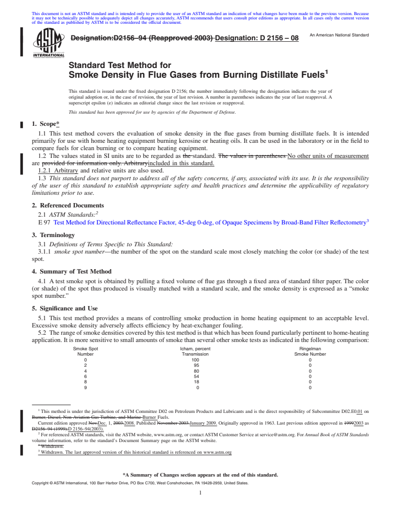 REDLINE ASTM D2156-08 - Standard Test Method for Smoke Density in Flue Gases from Burning Distillate Fuels