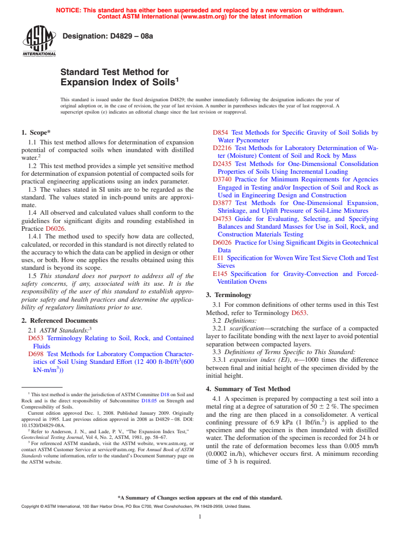 ASTM D4829-08a - Standard Test Method for Expansion Index of Soils