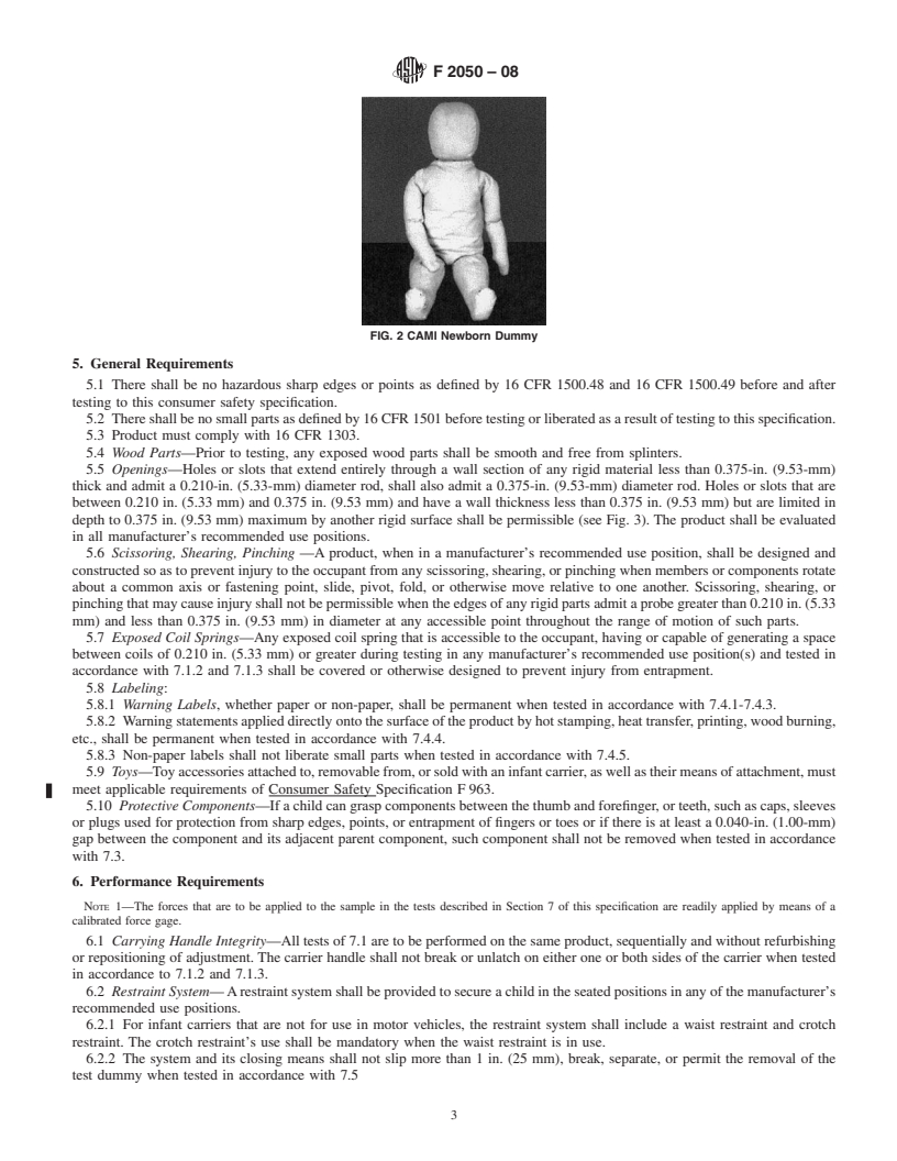 REDLINE ASTM F2050-08 - Standard Consumer Safety Performance Specification for Hand-Held Infant Carriers