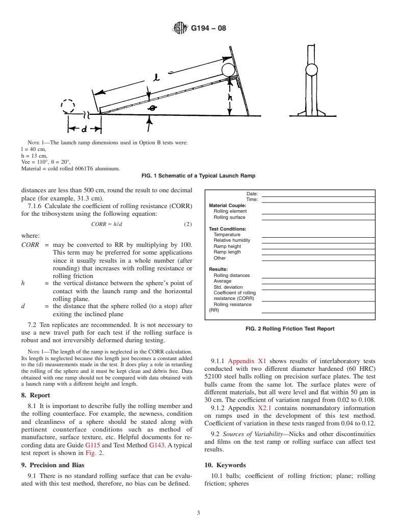 ASTM G194-08 - Standard Test Method for Measuring Rolling Friction Characteristics of a Spherical Shape on a Flat Horizontal Plane