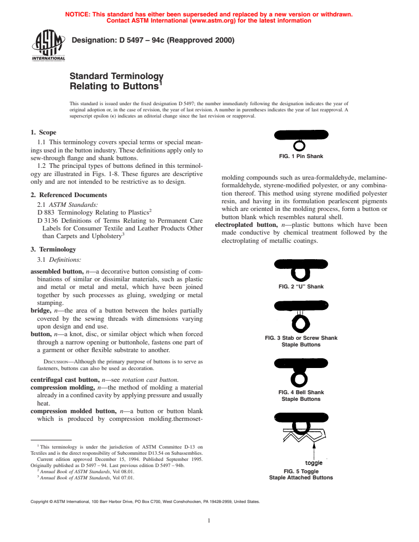 ASTM D5497-94c(2000) - Standard Terminology Relating to Buttons