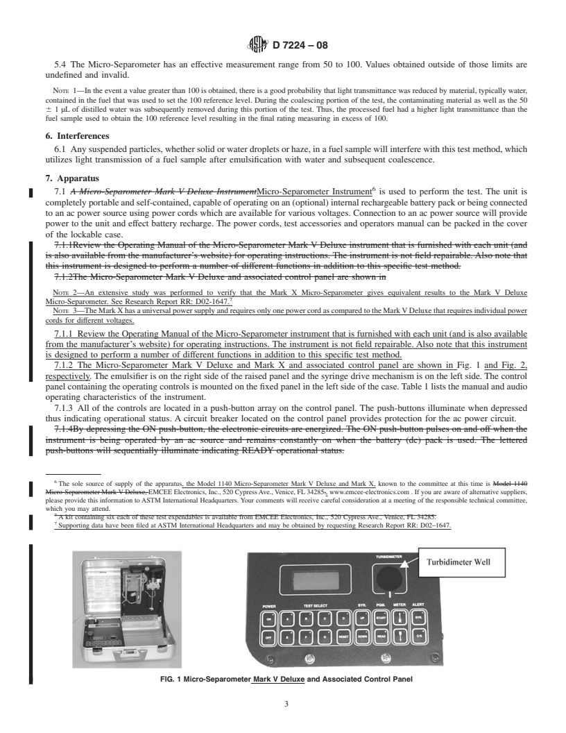 REDLINE ASTM D7224-08 - Standard Test Method for Determining Water Separation Characteristics of Kerosine-Type Aviation Turbine Fuels Containing Additives by Portable Separometer