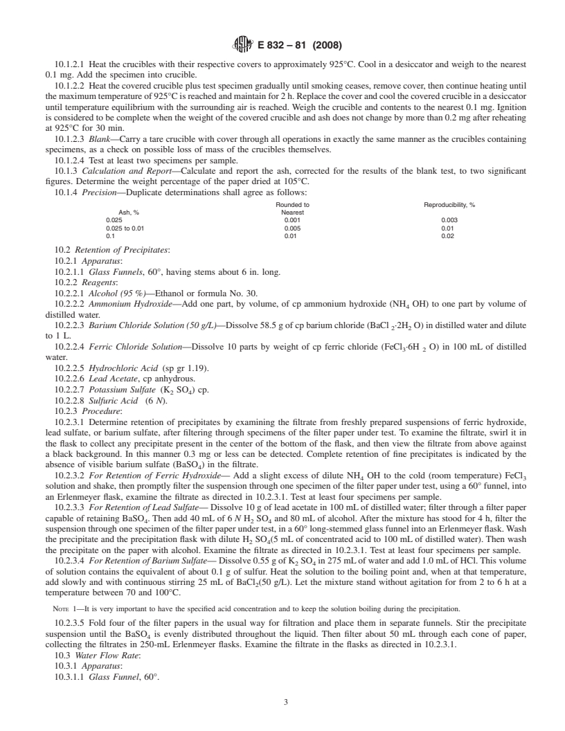 REDLINE ASTM E832-81(2008) - Standard Specification for Laboratory Filter Papers