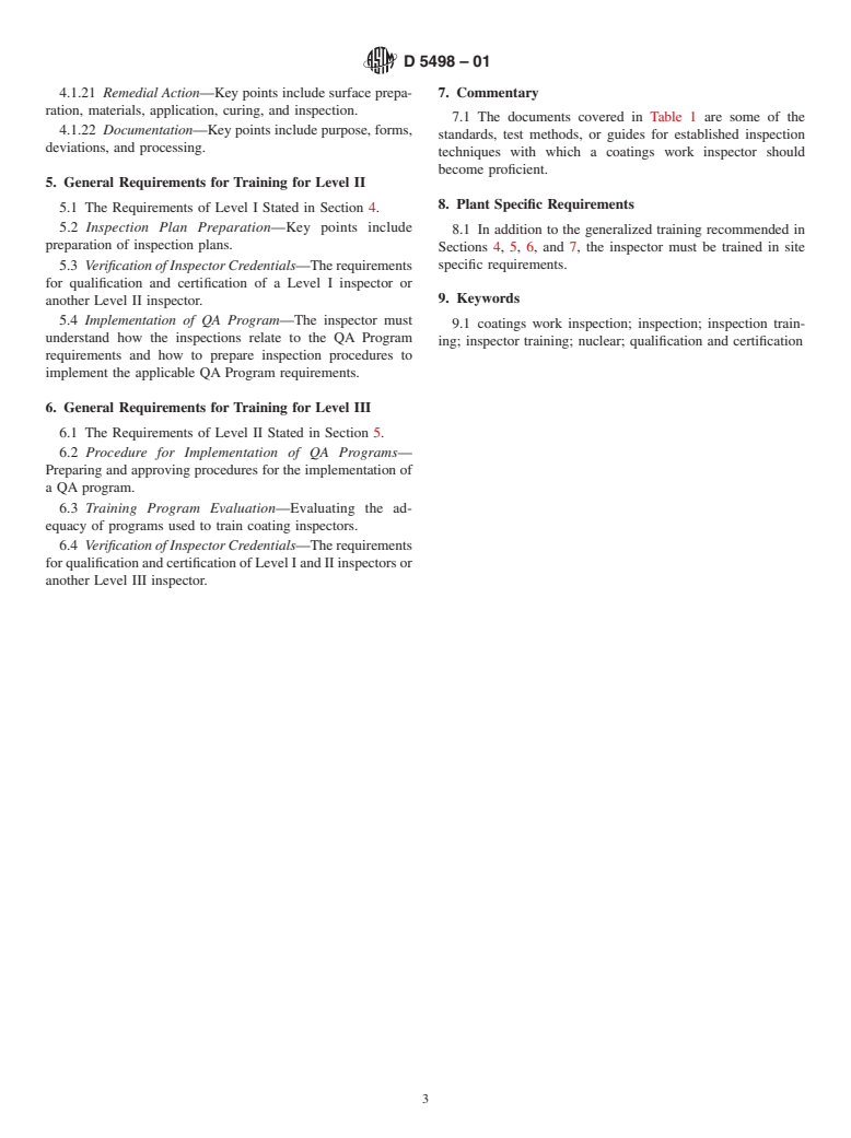 ASTM D5498-01 - Standard Guide for Developing a Training Program for Coating Work Inspectors in Nuclear Facilities