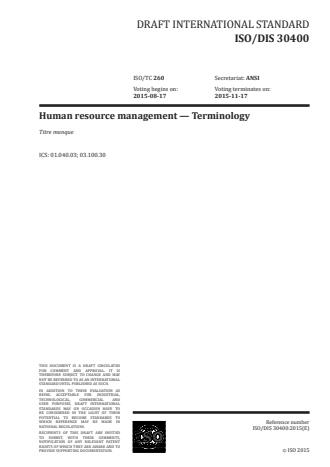 ISO 30400:2016 - Human resource management -- Vocabulary