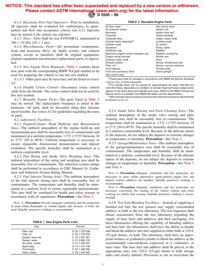 ASTM D5500-98 - Standard Test Method for Vehicle Evaluation of Unleaded Automotive Spark-Ignition Engine Fuel for Intake Valve Deposit Formation