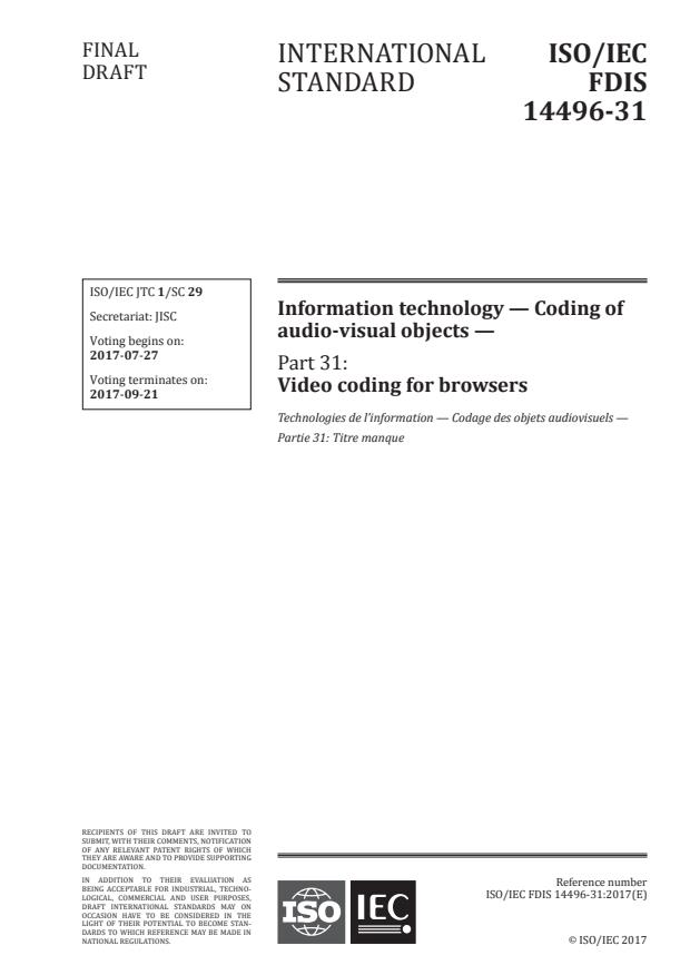ISO/IEC FDIS 14496-31 - Information technology -- Coding of audio-visual objects