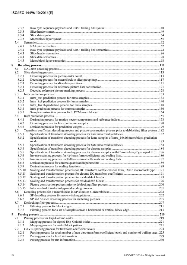 SIST ISO/IEC 14496-10:2018 ISO/IEC 14496-10:2014 - Information technology -- Coding of audio-visual objects - Page 4 preview