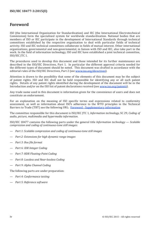 ISO/IEC 18477-3:2015 ISO/IEC 18477-3:2015 - Information technology -- Scalable compression and coding of continuous-tone still images - Page 4 preview