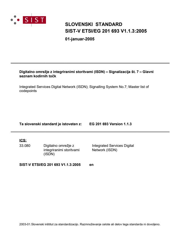 V ETSI/EG 201 693 V1.1.3:2005
