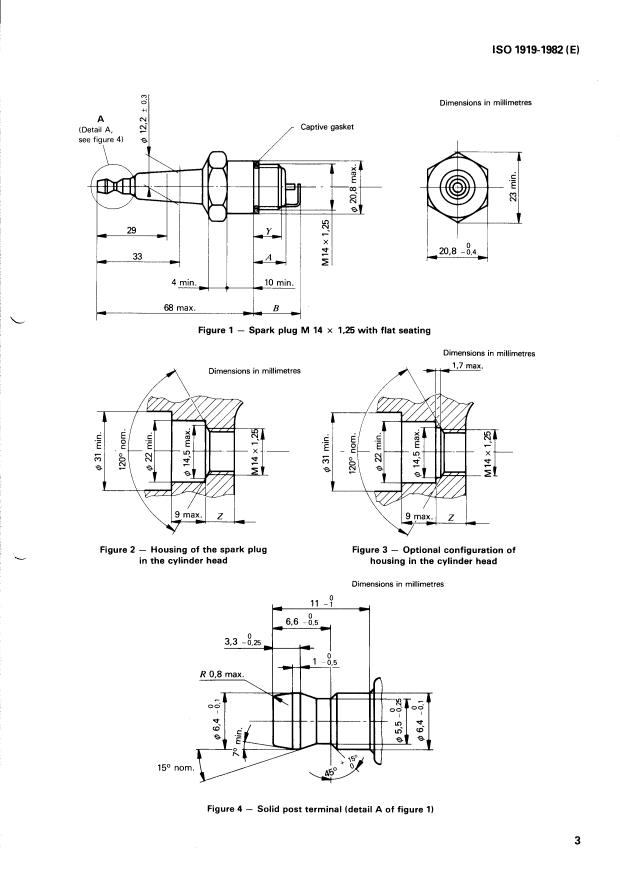 ISO 1919:1982 - Road vehicles -- Spark plugs M 14 x 1,25 with flat seating and their cylinder head housing
