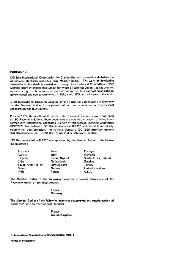 ISO 1920:1976 ISO 1920:1976 - Concrete tests -- Dimensions, tolerances and applicability of test specimens - Page 2 preview