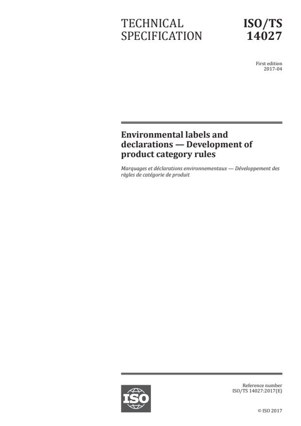 ISO/TS 14027:2017 - Environmental labels and declarations -- Development of product category rules