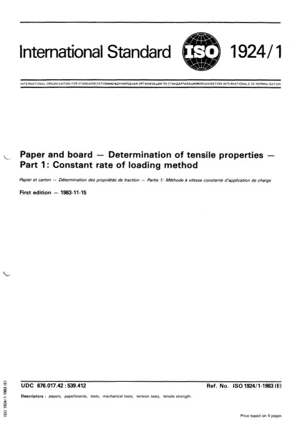 ISO 1924-1:1983 - Paper and board -- Determination of tensile properties