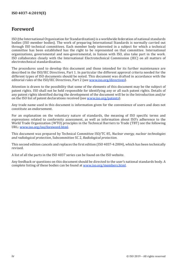ISO 4037-4:2019 ISO 4037-4:2019 - Radiological protection -- X and gamma reference radiation for calibrating dosemeters and doserate meters and for determining their response as a function of photon energy - Page 4 preview