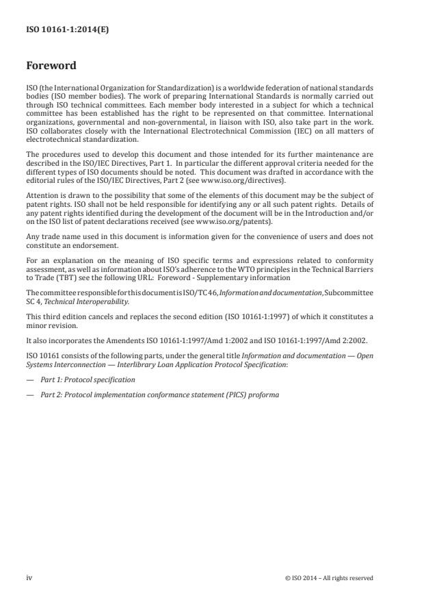 ISO 10161-1:2014 ISO 10161-1:2014 - Information and documentation -- Open Systems Interconnection -- Interlibrary Loan Application Protocol Specification - Page 4 preview