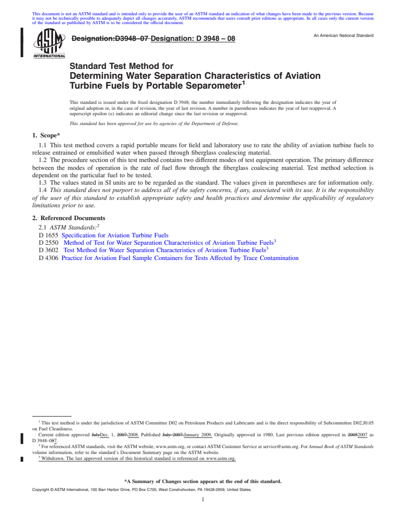 REDLINE ASTM D3948-08 - Standard Test Method for Determining Water Separation Characteristics of Aviation Turbine Fuels by Portable Separometer