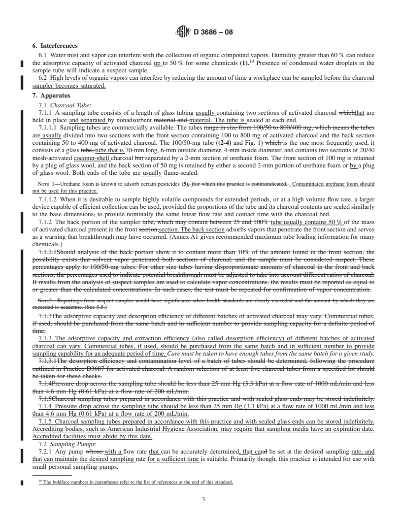 REDLINE ASTM D3686-08 - Standard Practice for Sampling Atmospheres to Collect Organic Compound Vapors (Activated Charcoal Tube Adsorption Method)