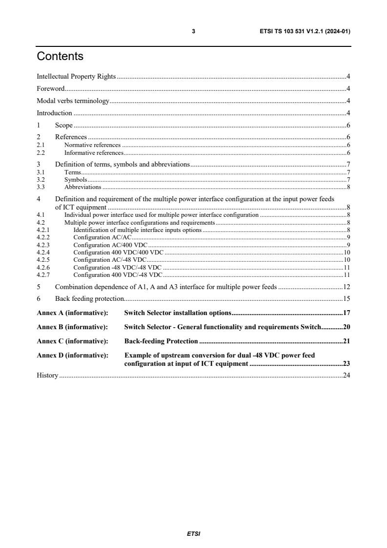 ETSI TS 103 531 V1.2.1 (2024-01) - Environmental Engineering (EE); Impact on ICT equipment architecture of multiple AC, -48 VDC or up to 400 VDC power inputs