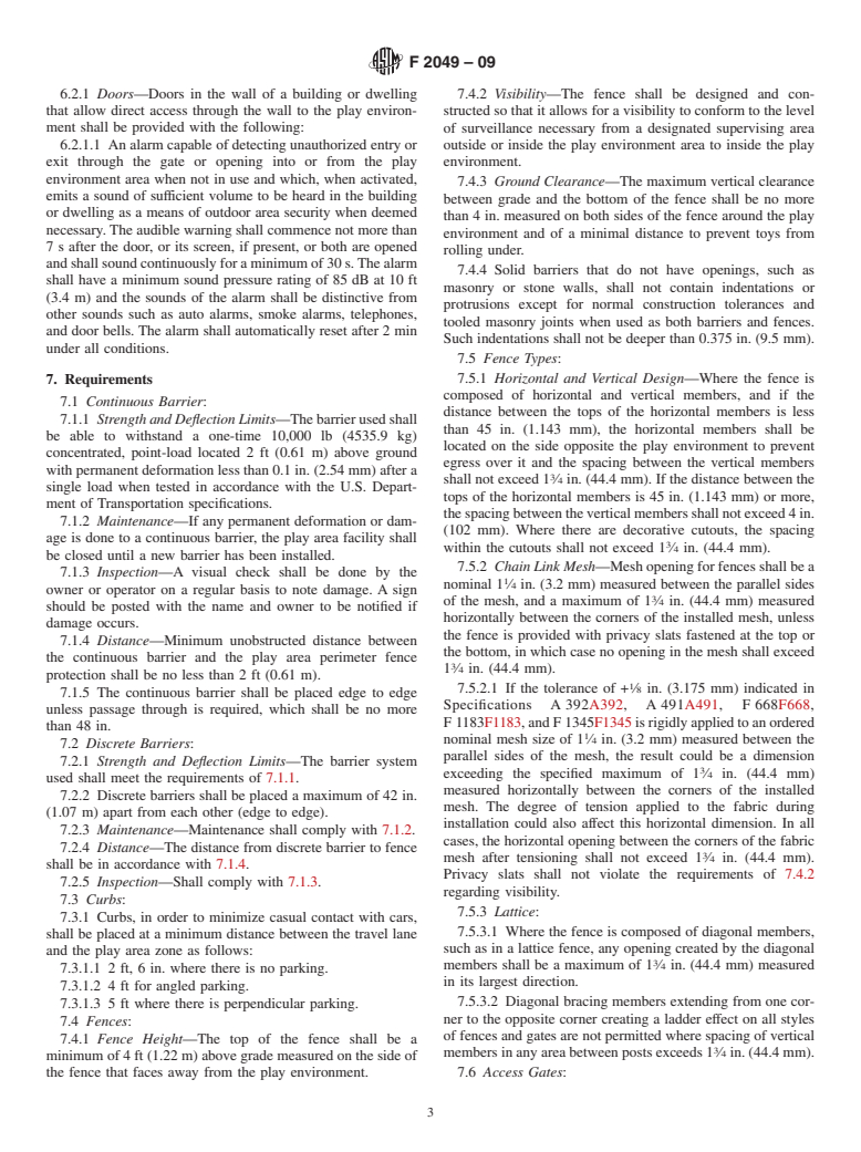 ASTM F2049-09 - Standard Guide for Fences/Barriers for Public, Commercial, and Multi-Family Residential Use Outdoor Play Areas