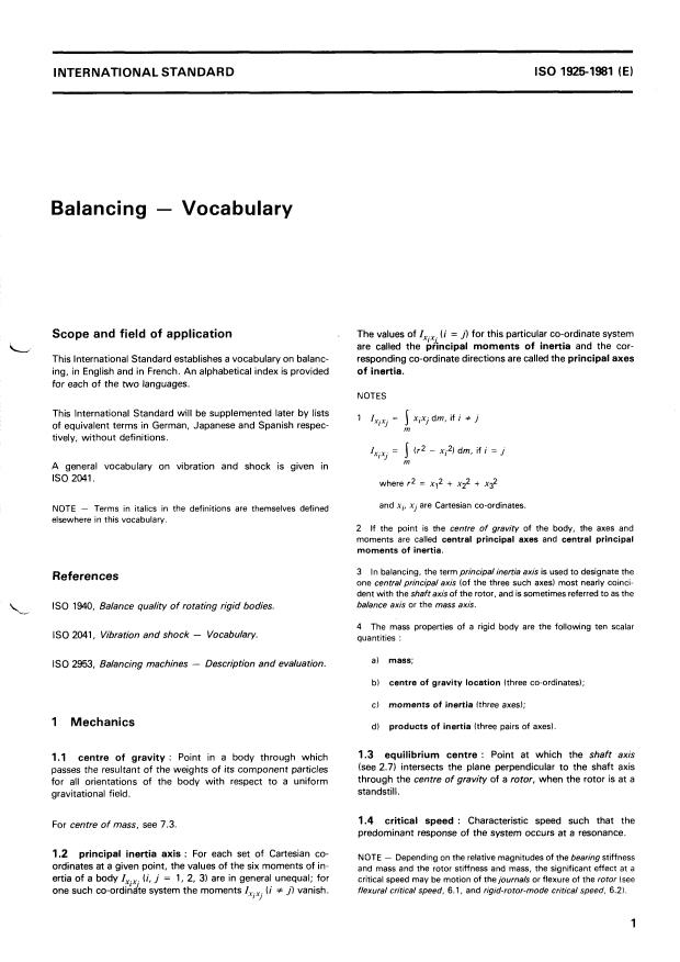 ISO 1925:1981 - Balancing -- Vocabulary