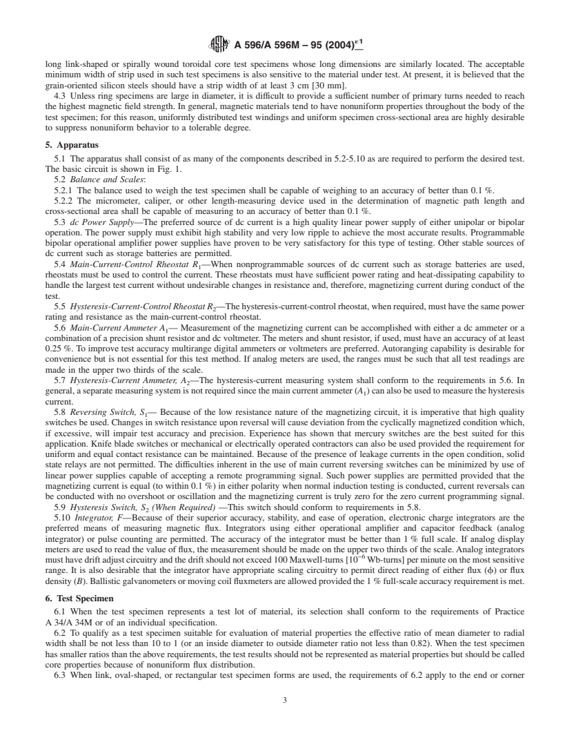 REDLINE ASTM A596/A596M-95(2004)e1 - Standard Test Method for Direct-Current Magnetic Properties of Materials Using the Ballistic Method and Ring Specimens