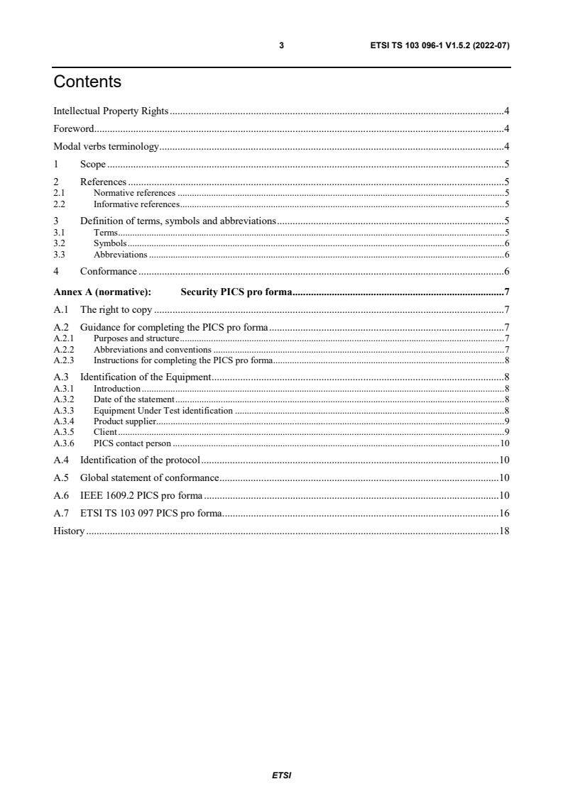 ETSI TS 103 096-1 V1.5.2 (2022-07) - Intelligent Transport Systems (ITS); Testing; Conformance test specifications for ITS Security; Part 1: Protocol Implementation Conformance Statement (PICS)