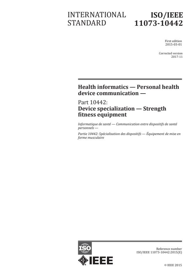 ISO/IEEE 11073-10442:2015 - Health informatics -- Personal health device communication