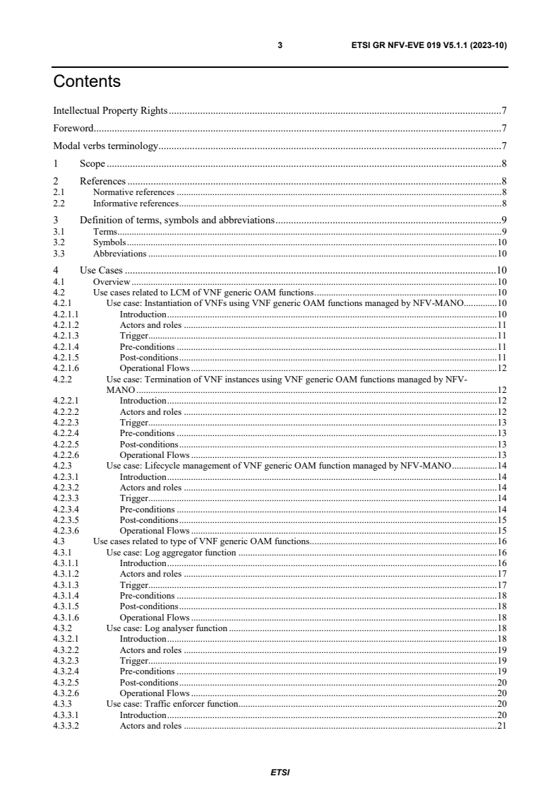 ETSI GR NFV-EVE 019 V5.1.1 (2023-10) - Network Functions Virtualisation (NFV) Release 5; Architectural Framework; Report on VNF generic OAM functions