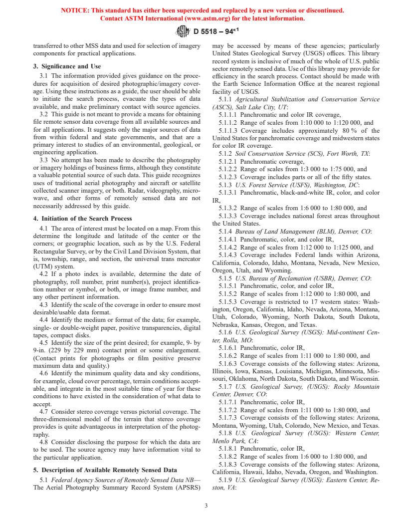 ASTM D5518-94e1 - Standard Guide for Acquisition of File Aerial Photography and Imagery for Establishing Historic Site-Use and Surficial Conditions (Withdrawn 2003)