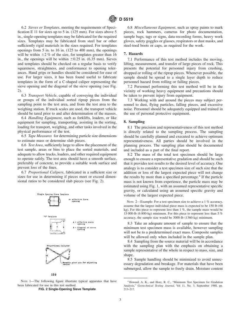 ASTM D5519-94(2001) - Standard Test Method for Particle Size Analysis of Natural and Man-Made Riprap Materials