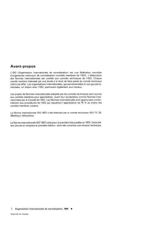 ISO 1927:1984 ISO 1927:1984 - Matériaux réfractaires non façonnés préparés (denses et isolants) -- Classification - Page 2 preview