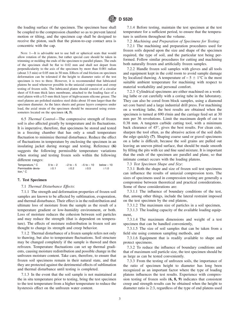 ASTM D5520-94(2001) - Standard Test Method for Laboratory Determination of Creep Properties of Frozen Soil Samples by Uniaxial Compression