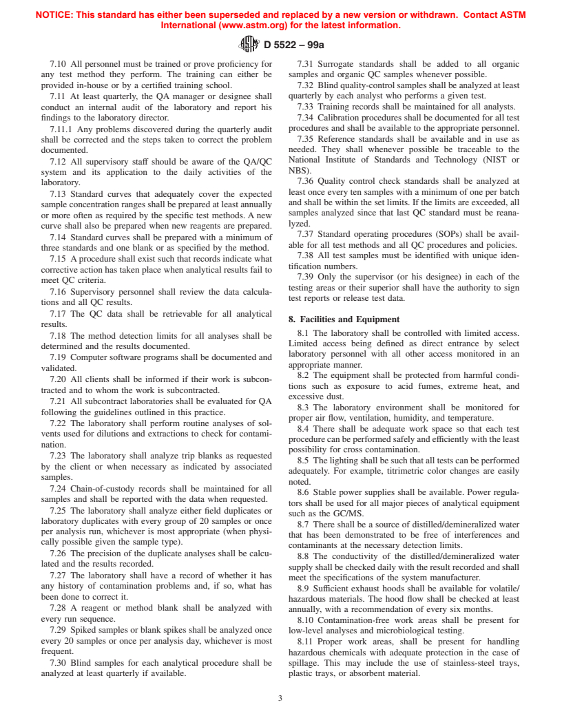 ASTM D5522-99a - Standard Specification for Minimum Requirements for Laboratories Engaged in Chemical Analysis of Soil, Rock, and Contained Fluid (Withdrawn 2004)