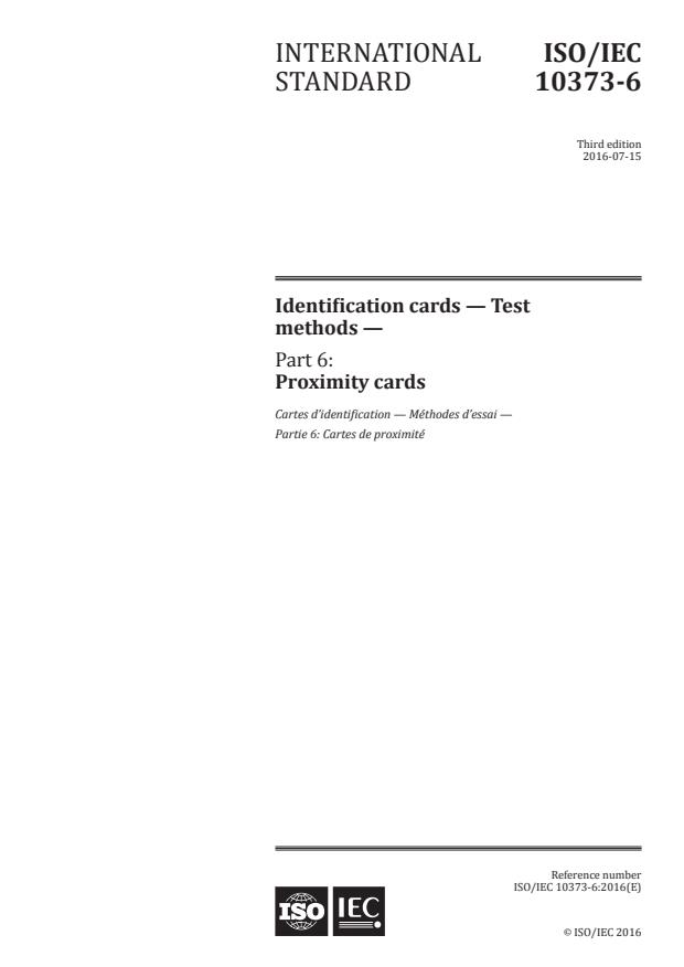 ISO/IEC 10373-6:2016 - Identification cards -- Test methods